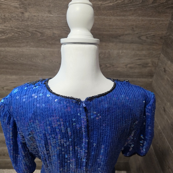 Stenay Royal Blue Sequin Blouse with Black Floral Details - Picture 6 of 14